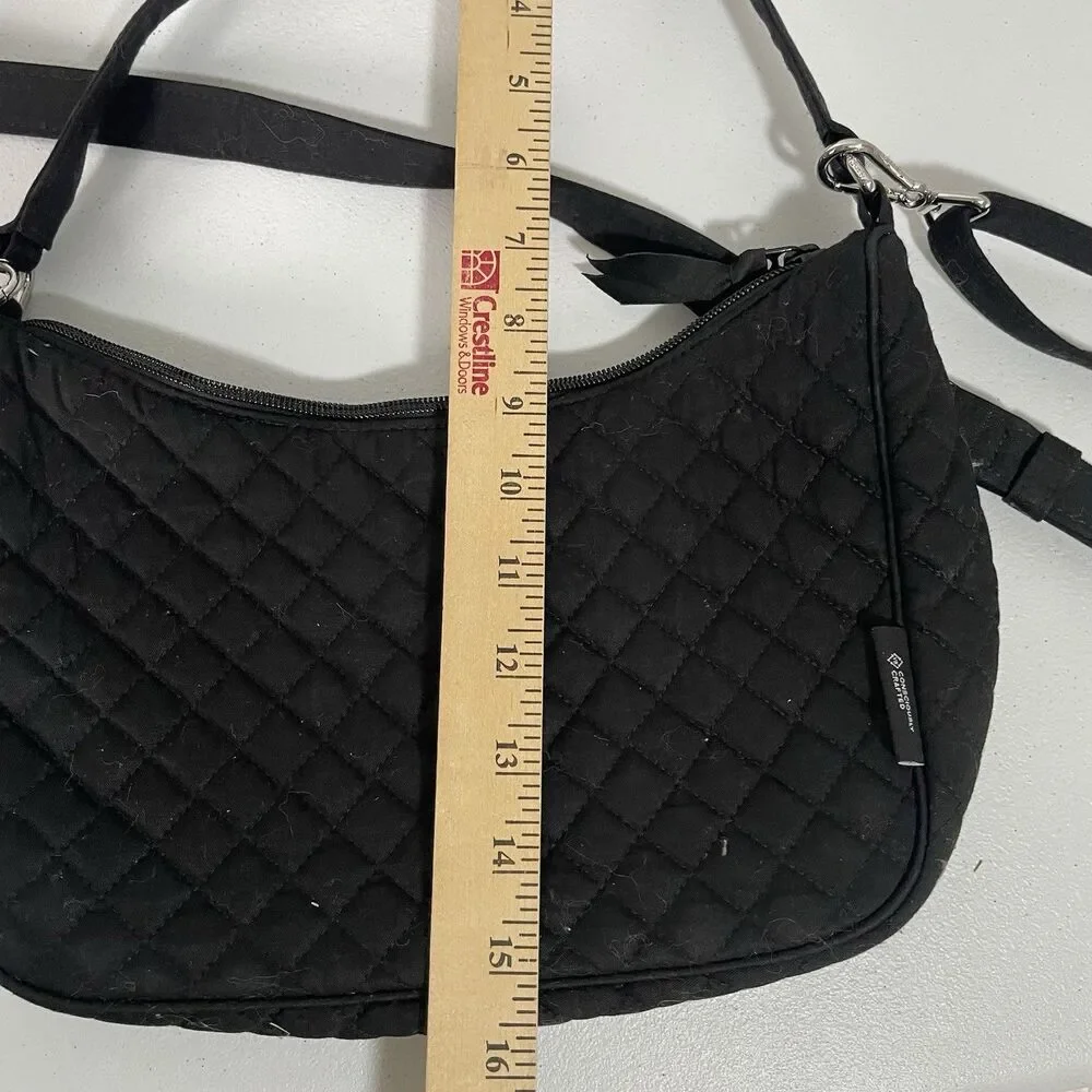 Vera Bradley Cotton Frannie Crescent Crossbody Quilted Shoulder Purse Black